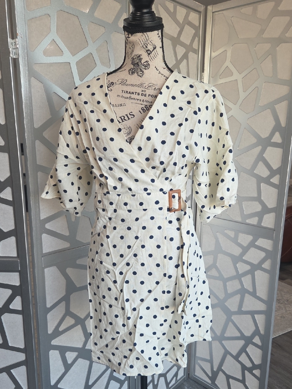 Blu Pepper Cream Mini Dress with Navy Polka Dots